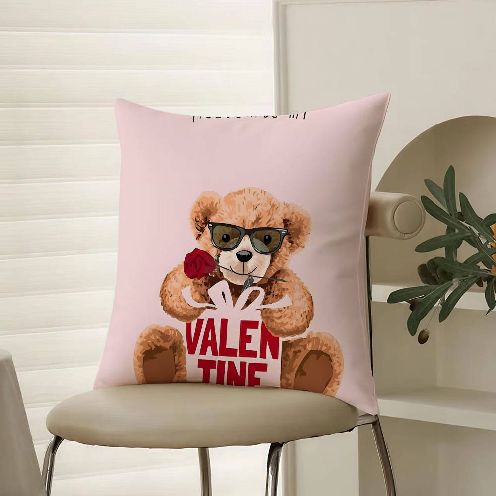 Love Family Companionship Teddy Bear Pillow Case Comfort Sofa Bed Silky Elegant Invisible Zipper Decorative Cushion Cover