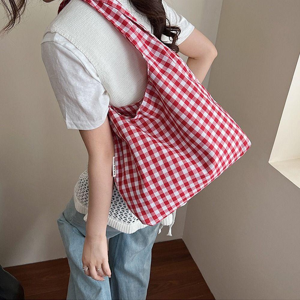 Vintage Single Shoulder Bag Large Capacity Women's Handbag Plaid Underarm Bags  Spring Summer