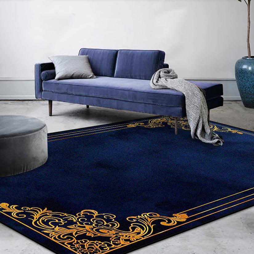 

Modern Luxury Decoration Home Blue Carpet Golden Border Non-slip Living Room Rugs Soft Washable Sofa Table Mat Bedroom Decor 60*90cm