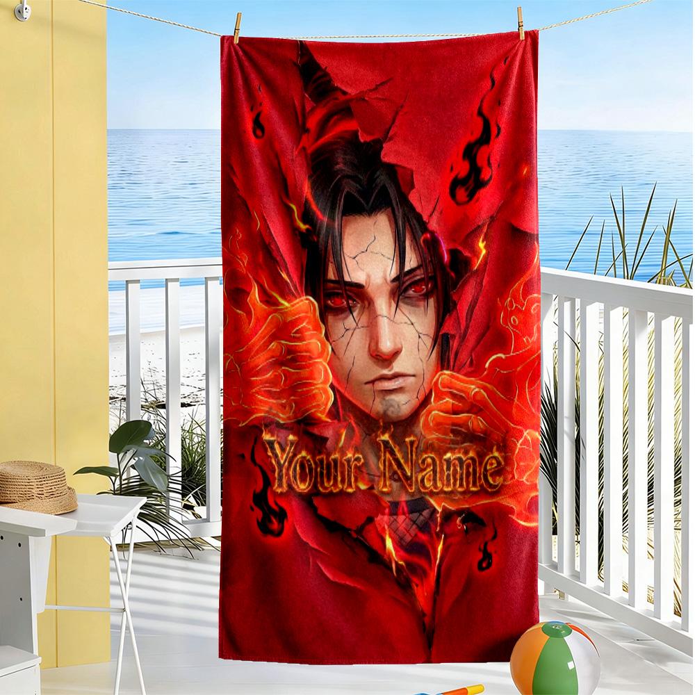 Naruto Character Customized Name Beach Towel Soft Durable Quick-Dry Ideal for Travel Outdoor Swim Pool Yoga Surf Camping Hiking Gym Gift Holiday