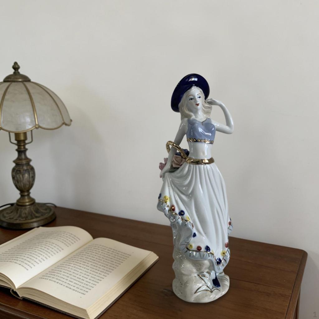 Ceramic Figurine Girl Statue Ornament, Modern Nordic Sculpture, Elegant Decor, Shock Resistant,