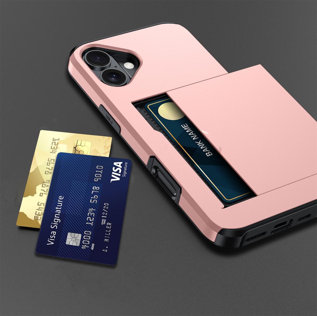 For iPhone 16 Plus Case with Card Holder TPU+PC Phone Cover Dual Layer Shockproof