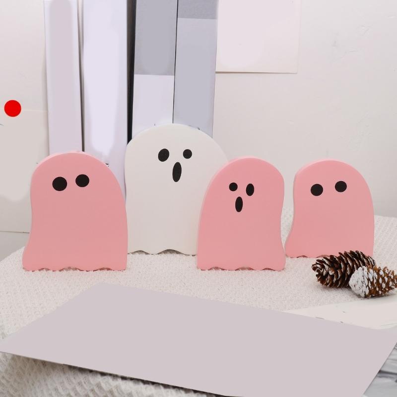 4 Piece Wooden Ghostly Figurines For Halloween Indoor Outdoor Festive Decorations Family Friendly Ghostly Room Decors