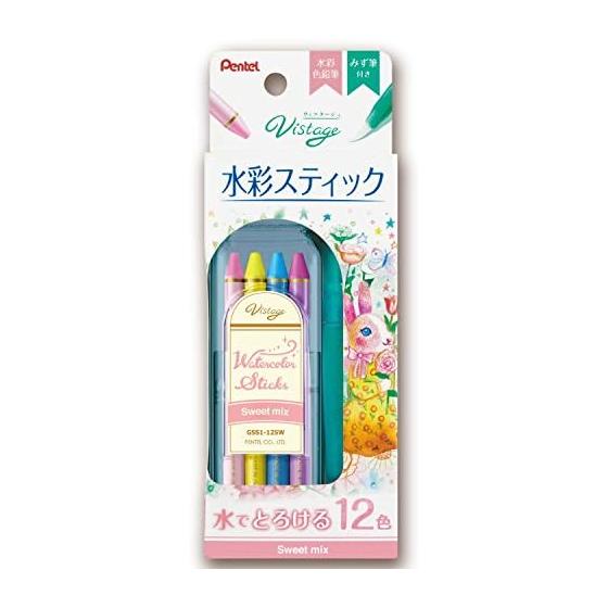 Цветные карандаши Pentel All-Core, Акварельные мелки, 12 цветов, Sweet Mix GSS1-12SW, Акварельные мелки, которые растворяются в воде, Акварель All-Core