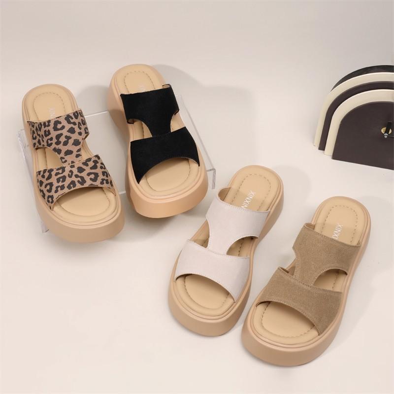 Women's Korean Style Platform Leopard Print Slide Sandals - Ultra-Soft Lightweight, All-Match & Non-Slip Beach Outerwear