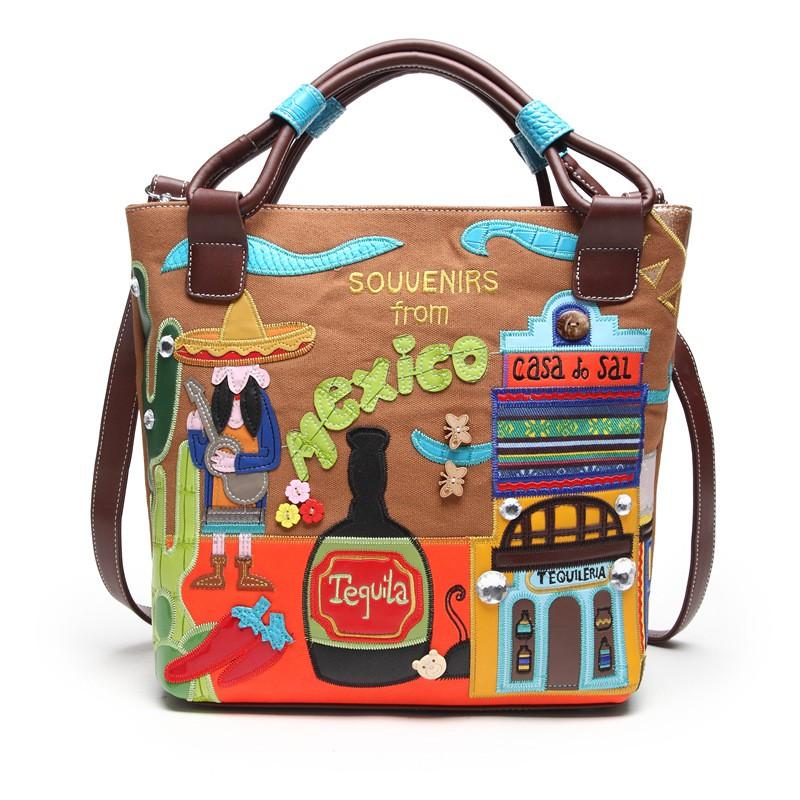 Womens Vintage Handbag Crossbody Bag Hand-Embroidered Canvas Fashion Tote Daily Use