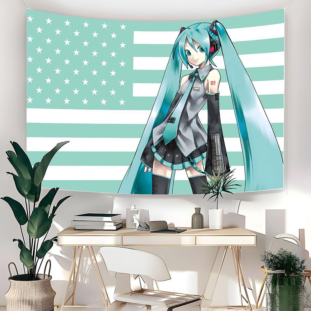 Miku Americká vlajka Gobelín Anime Kawaii Dekorace pozadí Gobelín Gobelín za postel Gobelín do obývacího pokoje Gobelín k posteli