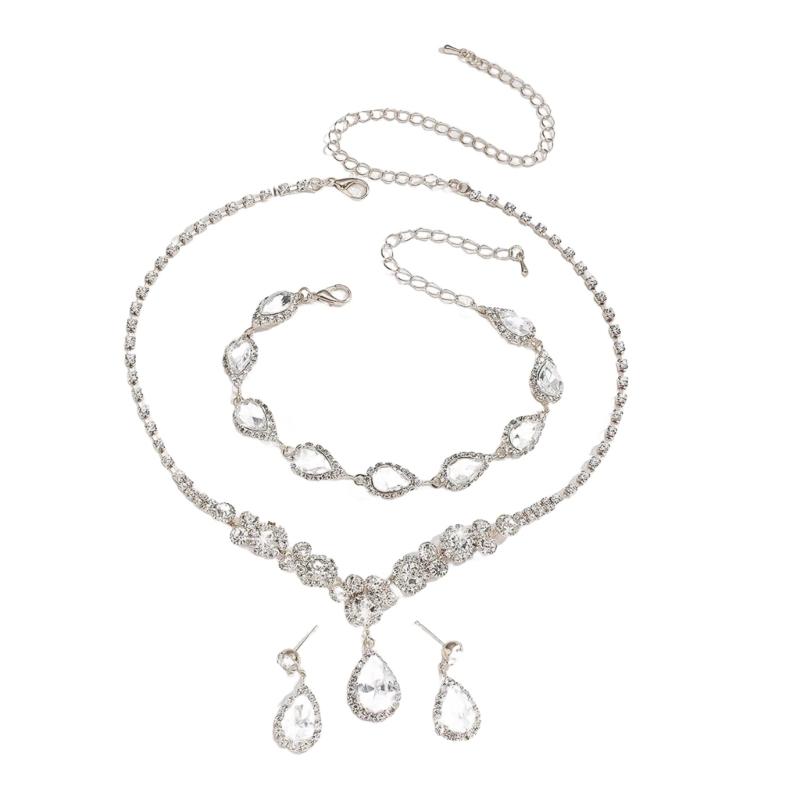 Rhinestones Wedding Jewelry Set Stylish Crystal Necklace Earrings Bracelet Sophisticated Bridal Wedding Accessories 1