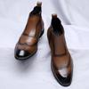 Classic Retro Man Chelsea Boots Men Brogue Leather Ankle Boots Fashion British Style Short Boots Versatile Casual Business Shoes