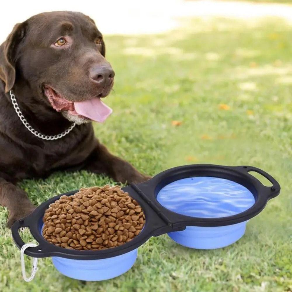 2 in 1 Double Dog Food Bowls Expandable Feeding Bowl Collapsible Double Pet Bowl  Puppy