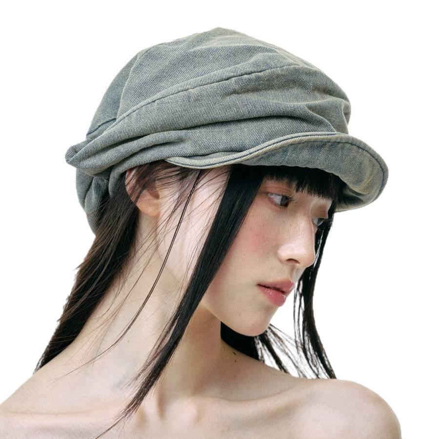 New vintage distressed denim newsboy cap for women, retro Korean and Japanese style artist cap, street fashion duckbill cap for summer