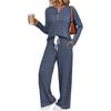 Women's 2 Piece Lounge Outfits Casual Long Sleeve Top Wide Leg Pants Pajamas Set Ribbed Sweater Sleepwear