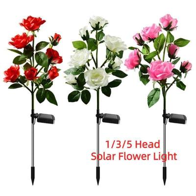 Luces Solares de Jardín para Exterior de 1/3/5 Cabezas Decoración Flor Rosa de Simulación, Iluminación Paisajística Decorativa para Camino, Jardín, Patio, Patio Trasero, Césped, Pasarela