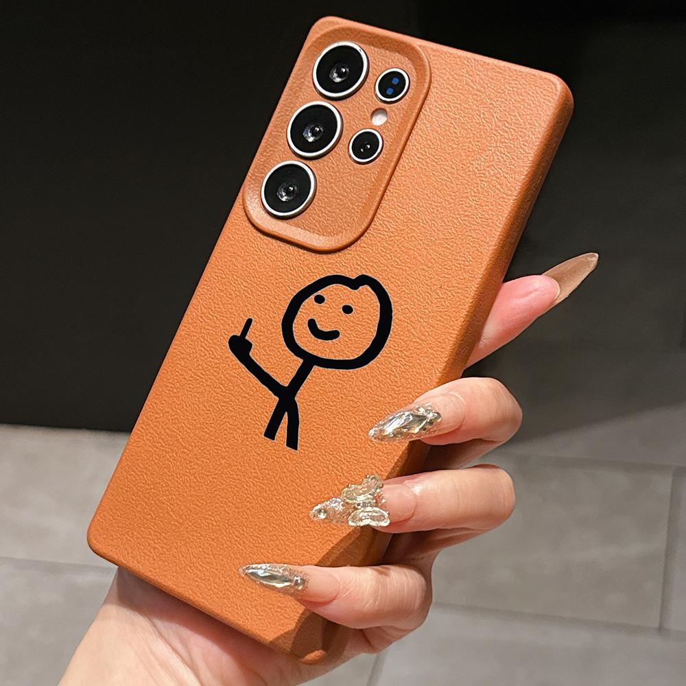 Samsung A07 A16 Xiaomi Redmi 13C 14C for iPhone 17 16 Pro Max Infinix Realme Phone Cases Soft brown Leather pattern TPU Case NY49 Cartoon Matchman