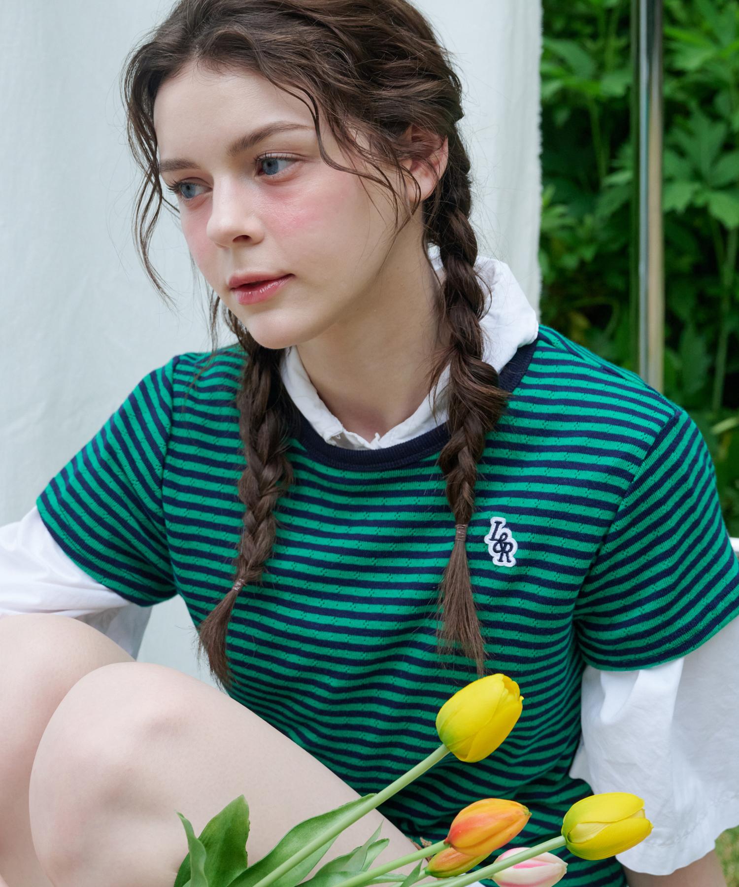 Rosiro L&R Wappen Eyelet Stripe Short Sleeve T-Shirt Green Free