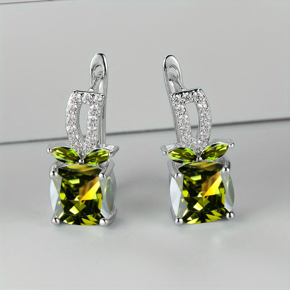 

1 пара висячих сережек в форме яблока с зеленым камнем квадратной огранки, серебряные серьги в стиле яблока с фруктами, кольцо для невесты, обручальные украшения