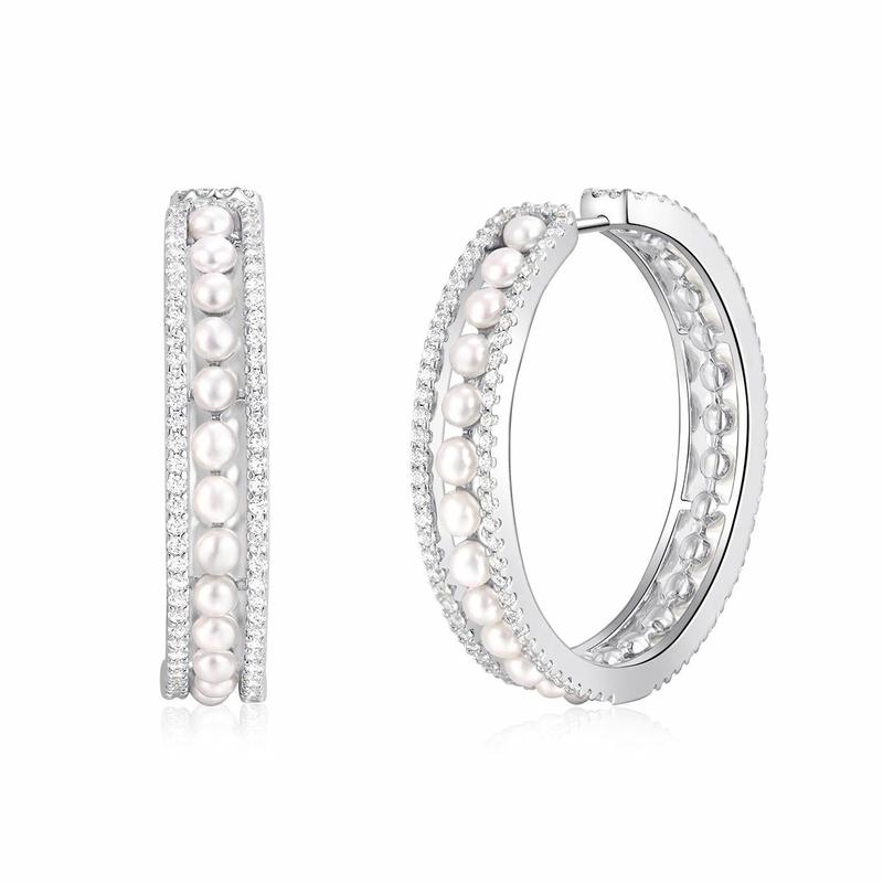APM Monaco earrings ETERNELLE [Romantic Confession] Double-circle inlaid pearls are elegant, high-end, simple and luxurious, 925 silver AE12370XPL