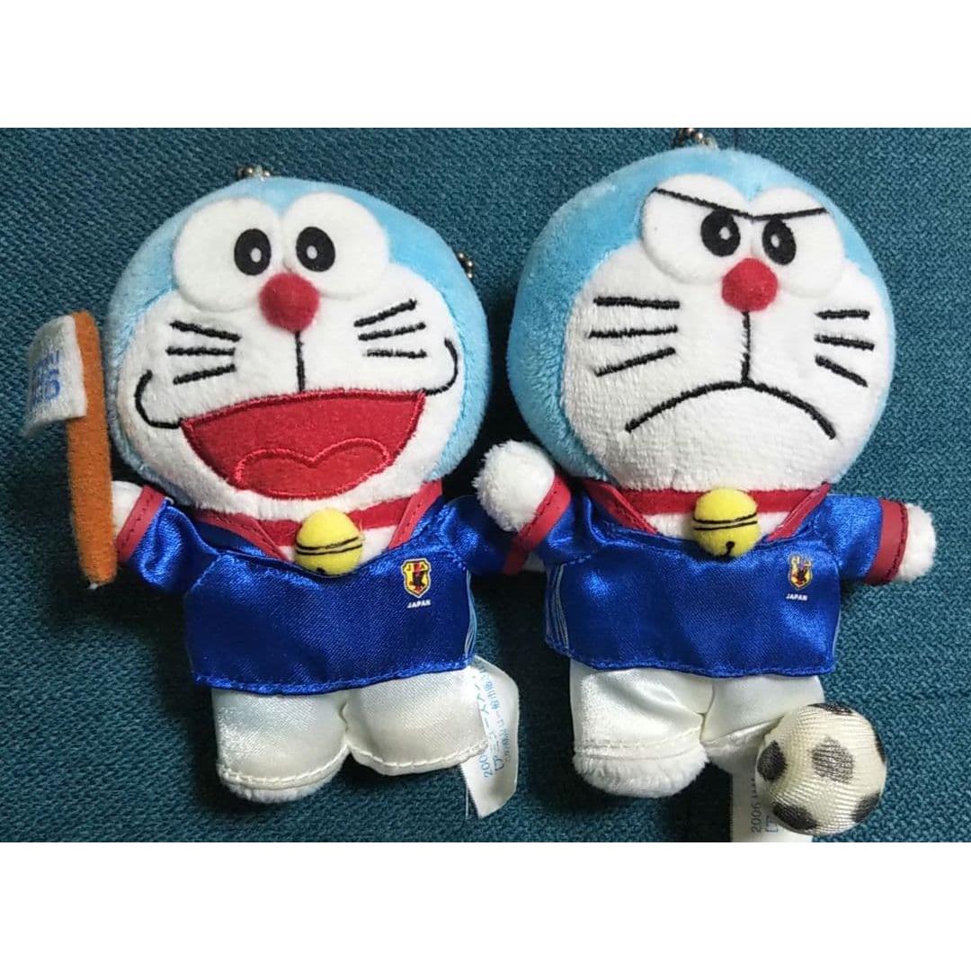 Doraemon Japan Soccer National Team Keychain Mascot Plush Toy Set of 2