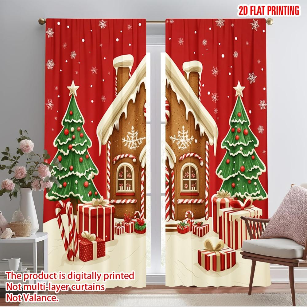 

2pcs,2D plane printing Curtains Roller Blinds Gingerbread House Christmas Snowflakes Polyester (without rod) Holiday for 52.50×116.00 CM 2pcs