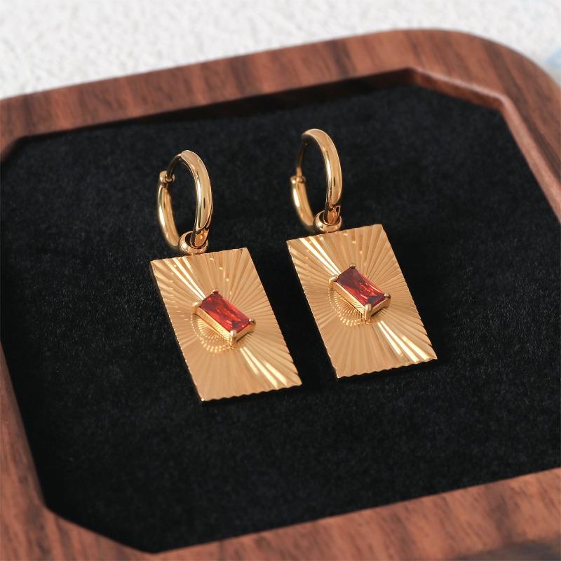 Retro Geometrische Ohrringe für Damen aus vergoldetem Edelstahl, eingelegt mit bunten Zirkonia, hochwertige gestreifte Ohrringe
