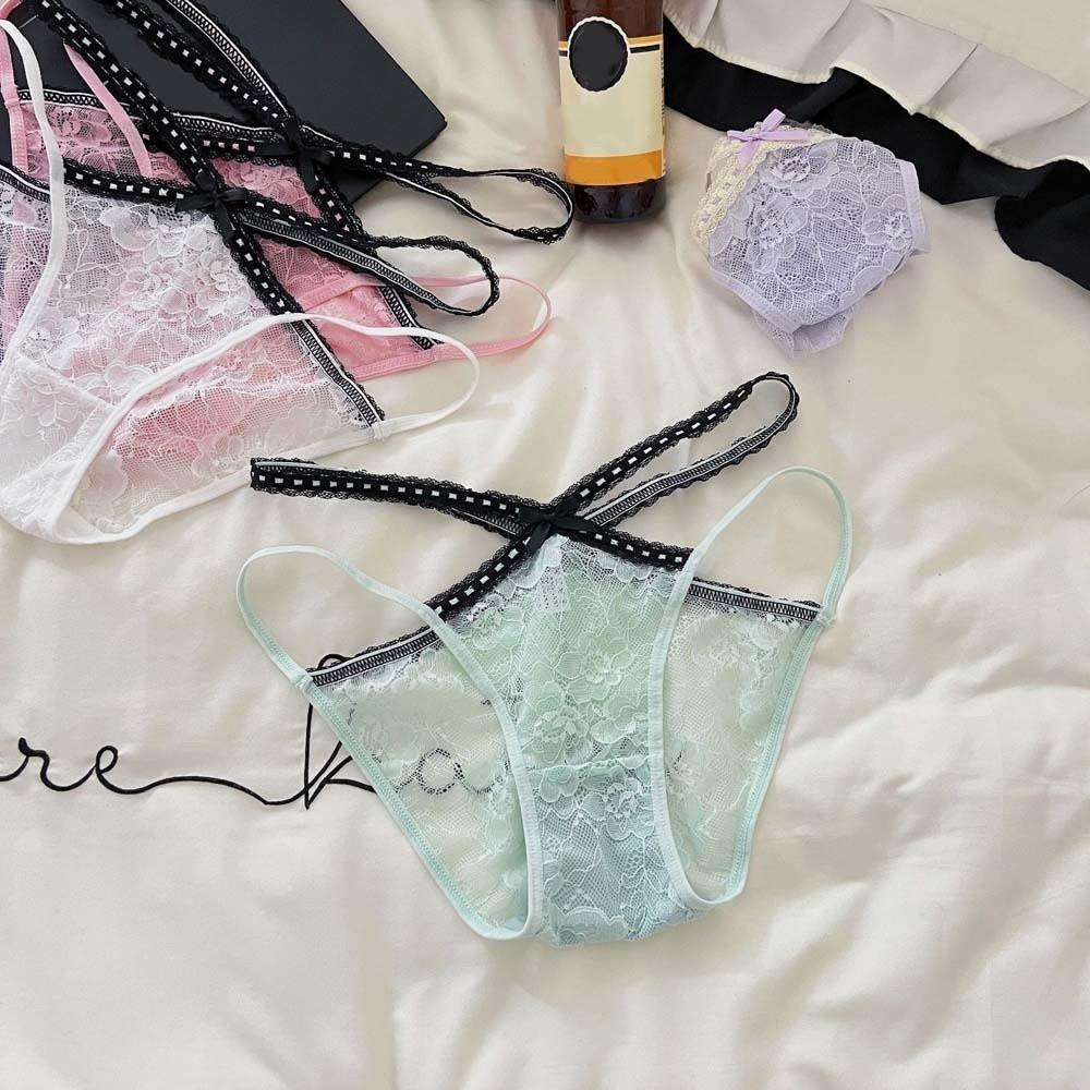 Bowknot Underwear for Women Hollow Lace Underpants Breathable Mesh Flower Lace Panties  Hotel