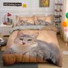 Set Copripiumino 3D Gatto Adorabile, Set Biancheria da Letto Carino Gatto Domestico Taglia Matrimoniale Queen King, Copripiumini di Lusso Animali Carini Regali Tessili per la Casa