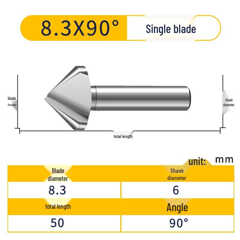 M35 Cobalt Countersink, Straight Shank, Single-Edge, 3-Flute, 90° Deburring Tool