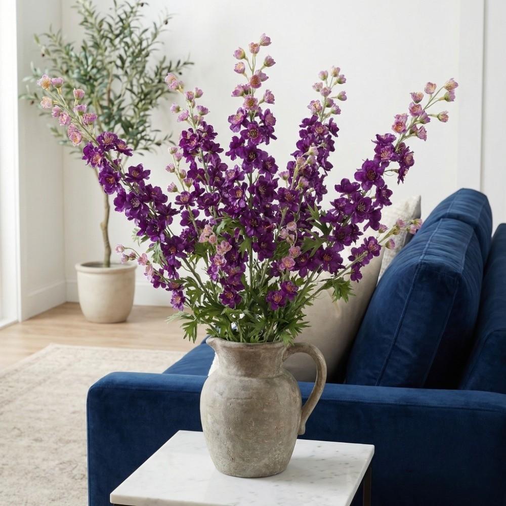 Green Leaves Artificial Larkspur Flower Real Touch Handmade Simulation Big Violet Luxury Artificial Faux Hyacinth Flower Branch