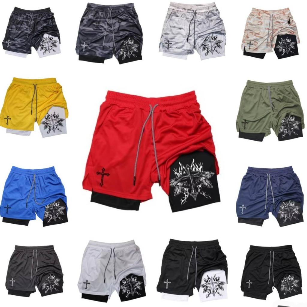 Muay Thai Kick Boxing MMA Shorts Cross Christian God Men Women Unisex Double Layer Quick Dry Breathable Sport Gym Fitness Workout
