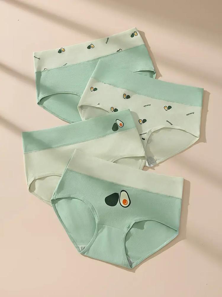 4Pcs Baumwolle Frauen Höschen Atmungsaktive Unterwäsche Mode Druck Damen Slips Schlank Weiche Unterhose High-Rise Sexy Damen Dessous