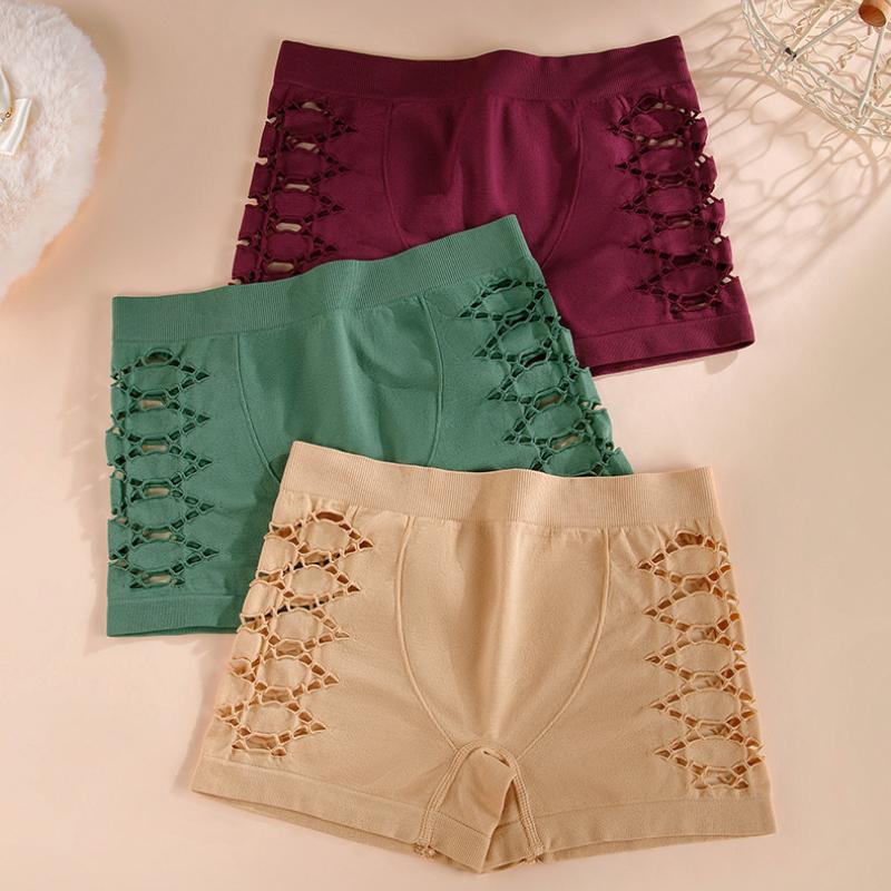 Women's Simple Solid Color Geometric Hollow Boxer Briefs Comfortable and Breathable Women's Underwear