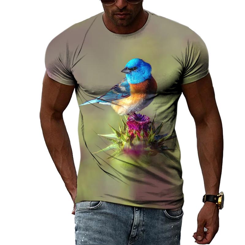 Camiseta con estampado de pájaros divertidos y personalidad de verano para hombre, camisetas casuales con cuello redondo y estampado 3D, estilo callejero de hip hop