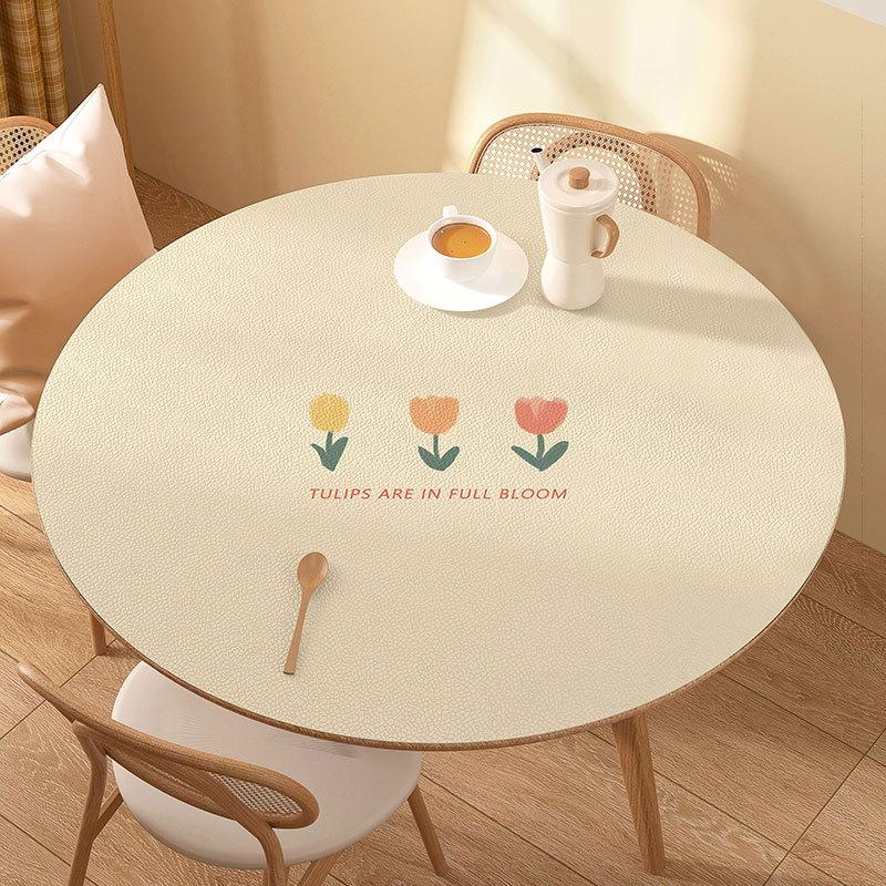 Small Round Coffee Table Tablecloth Waterproof, Oil-Proof, Wash-Free And Anti-Scalding Desktop Leather Dining Table Mat Household Large Round