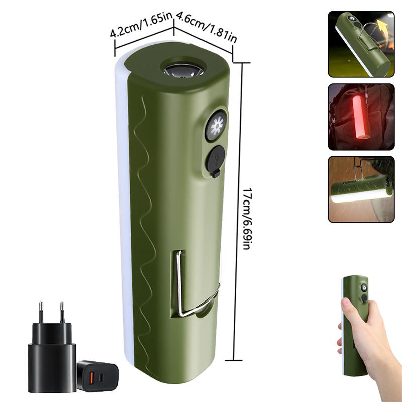 Powerful LED Handheld Flashlight USB C Rechargeable Torch RGB Camping Atmosphere Light Outdoor Emergency Long lasting Flashlight
