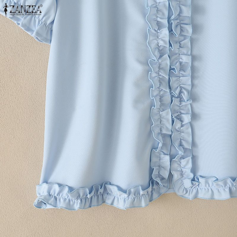 ZANZEA Blusa Casual da Donna con Scollo a V Tinta Unita Maniche Corte Larghe