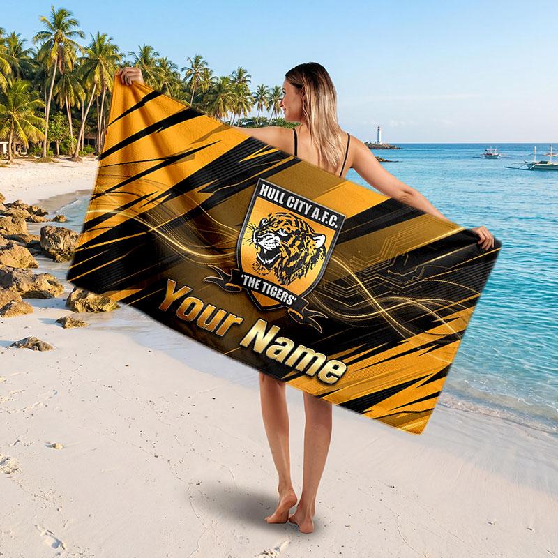 Hull FC Benutzerdefinierter Name Text Strandtuch, Weiches Saugfähiges Handtuch Strand Pool Reise Persönliches Geschenk