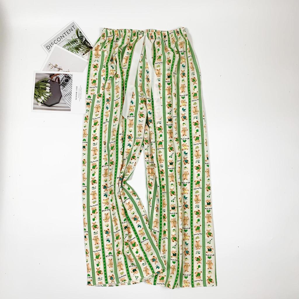 Women's Summer Cotton Silk Nine-Point Wide-Leg Pajama Pants - Plus Size, Loose, Breathable, Cooling, Ideal for Beach and Air Conditioning Comfort