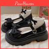 Oxford For Women Mary Shoes Jane Buckle Strap Leather High Heels Round Toe Women Shoes Butterfly Knot Platform Pumps Plus Size