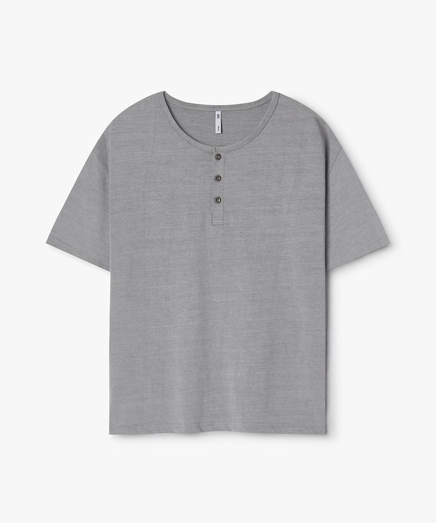 WEST GRAND BOULEVARD Halo Pigment Henley Neck T-Shirt Ash Grey