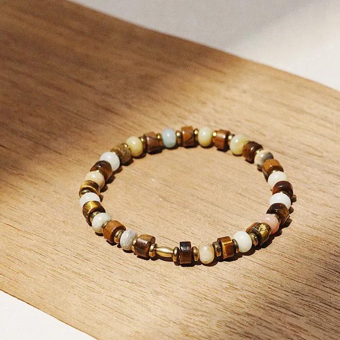 6mm Amazonite Tiger Eye Mix Gemstone Bracelet (C2403AC1191_YL)