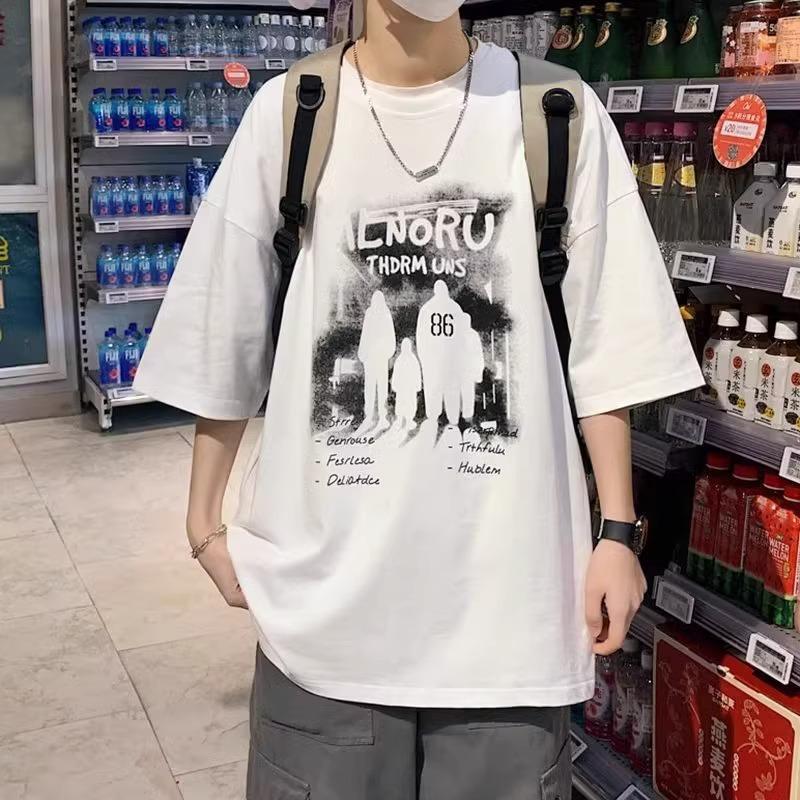 Short-Sleeved T-Shirt Men'S Trendy Half-Sleeved Men'S Top Loose Trendy Couple Five-Quarter-Sleeved Clothes
