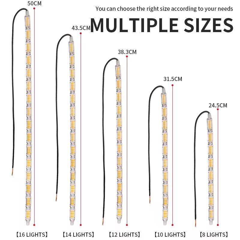 12V LED Daytime Running Light Strip Flexible Waterproof Headlight Turn Signal Yellow Lamp Car Decorative Driving Lights DRL 2Pcs