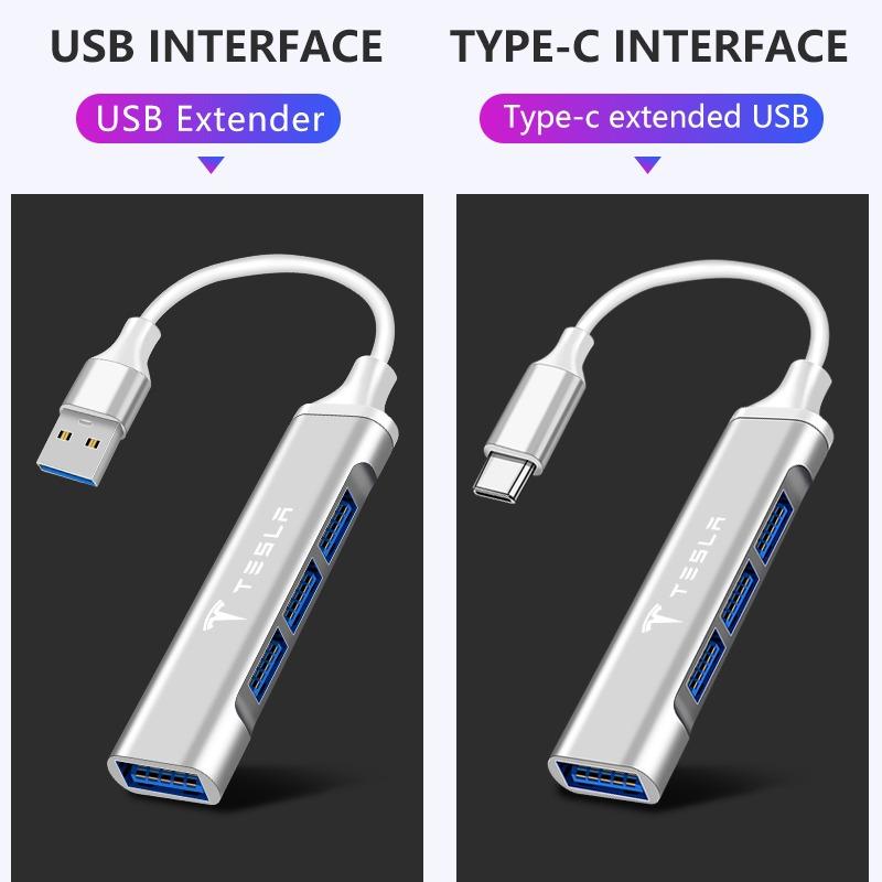 1Pc Type-C Turn USB Adapter Multi Port Distributor Hub Car Goods For Tesla Model S Model X Model Y Model 3 Roadster SpaceX Accessory