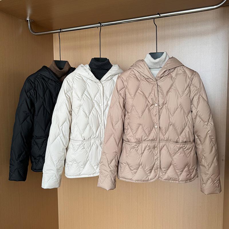Light and thin white duck down hooded down jacket women's winter fashion pressed glue warm small casual top