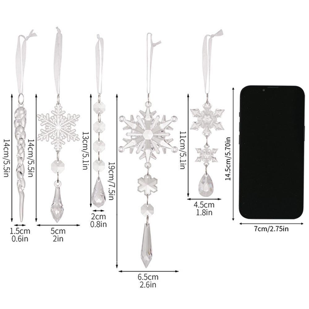 Acrylic Transparent Ice Bar Pendant 18pcs Christmas Tree Decoration Crystal Hanging Snowflake Drop Ornaments Party Supplies