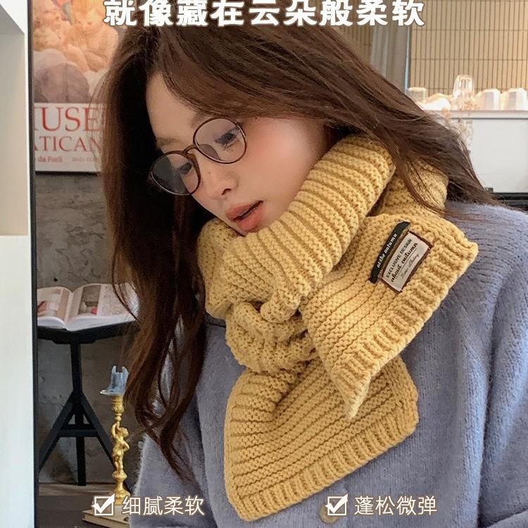 Korean version of solid color simple and versatile knitted wool scarf women's new cold-proof and warm high-end scarf autumn and winter