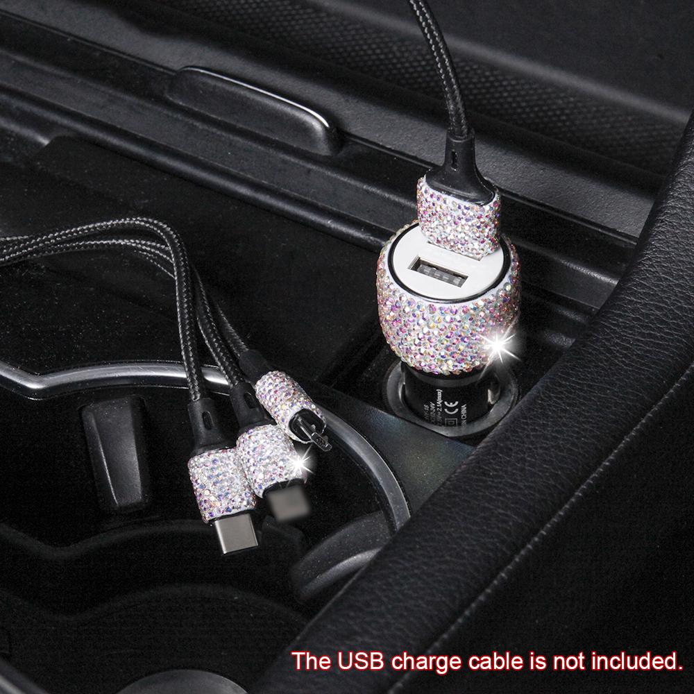 Car Charger Bling Diamond Dual USB Car Adapter Safety Hammer Handmade