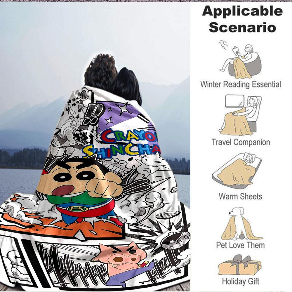 1pc Crayon Shin chan Blanket Lightweight Flannel Blanket Throw Blanket For Sofa, Bed, Travel, Camping, Livingroom, Office, Couch