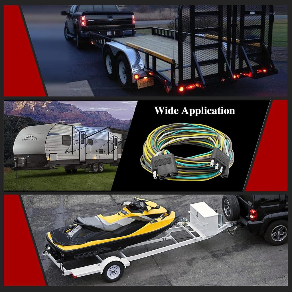 LIMICAR Trailer Wiring Harness Kit, 25Ft Trailer Wire With 4 Flat Extension Connector, 4 Pin Flat Bond Wiring Light Kit For Utility Boat