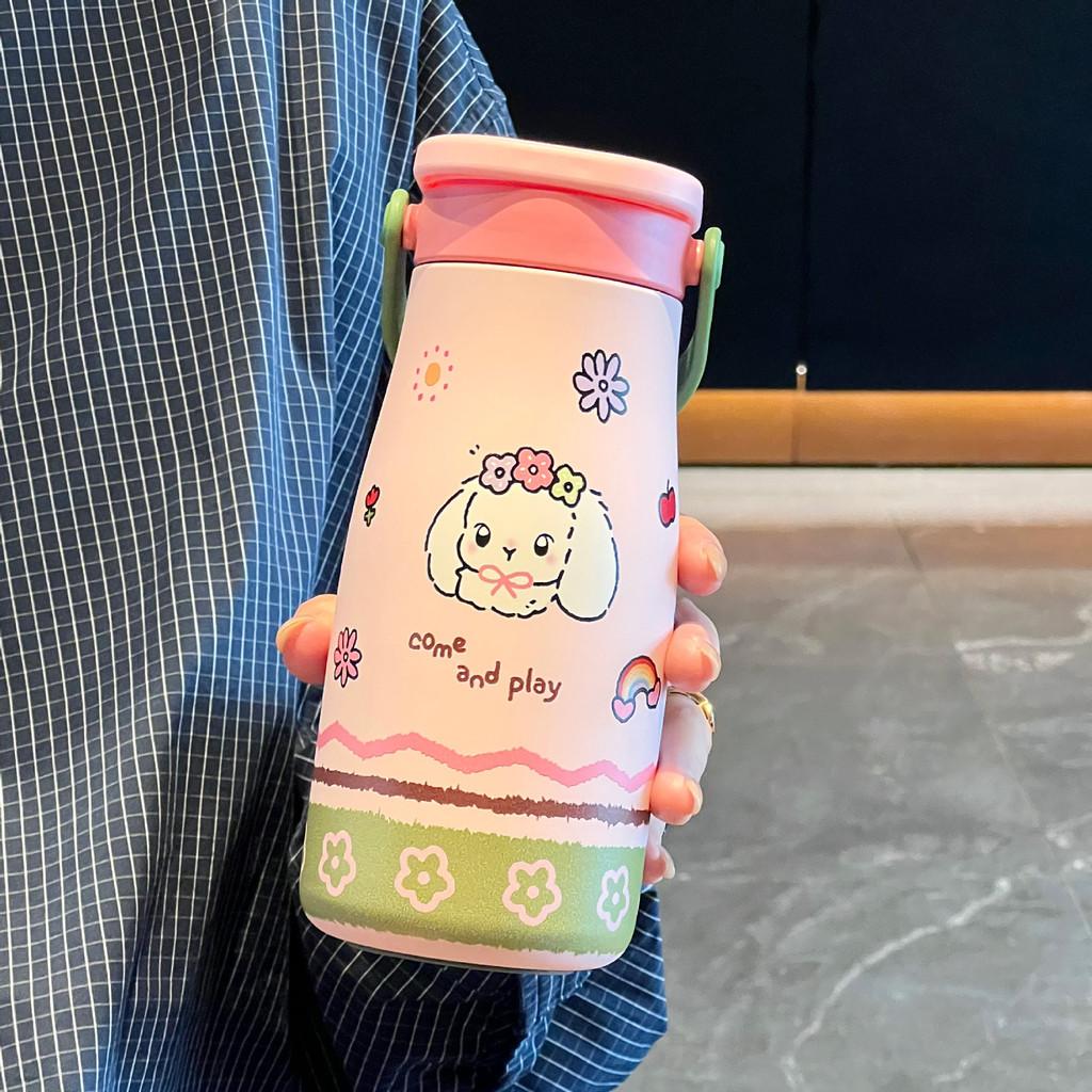 Letter Dog Cartoon Pattern Insulated Mug Portable Cup For Students And Commuters